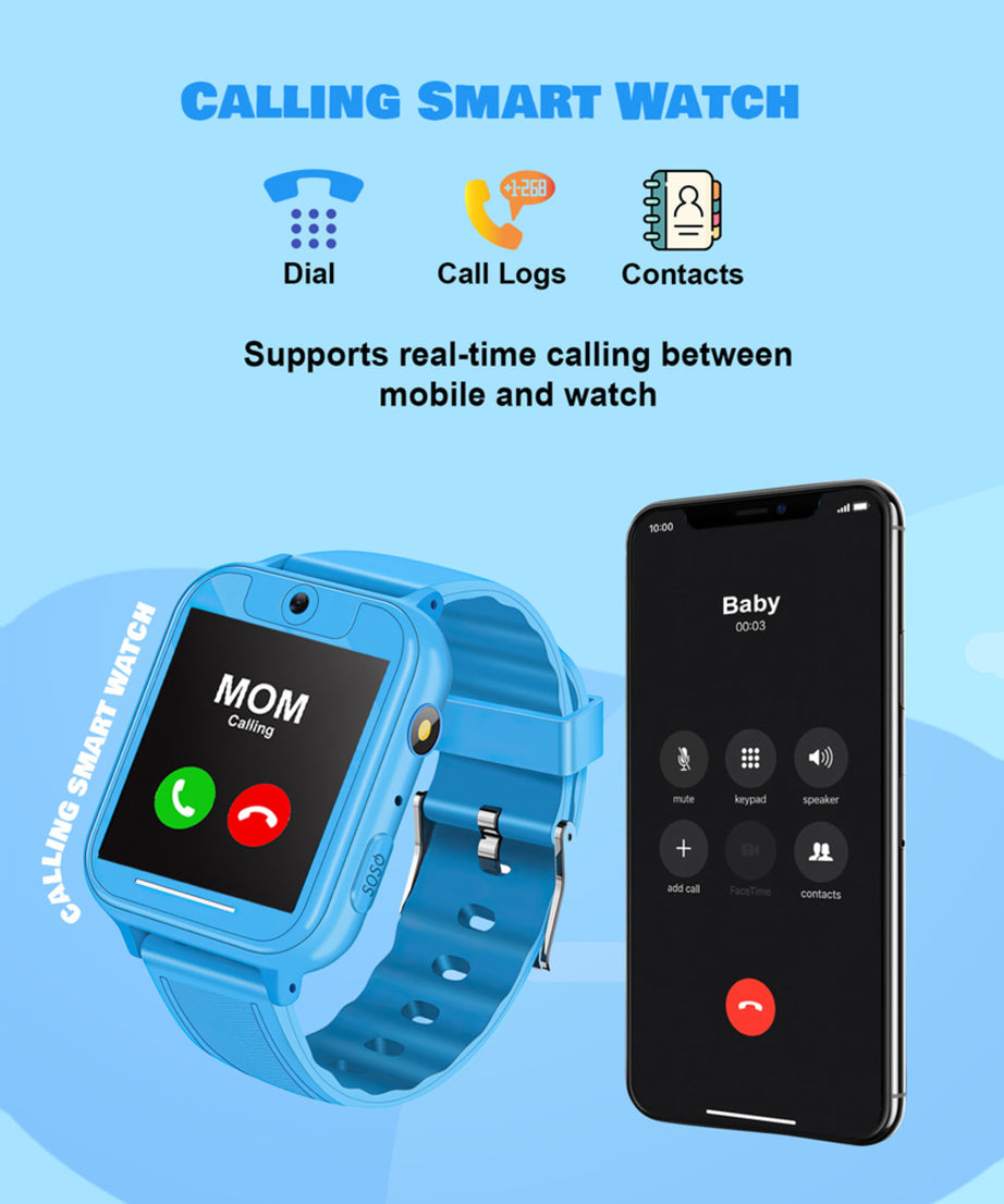 Spiky Gremlin Calling SOS Cameras Multifunction LBS location Tracking Smartwatch - Blue