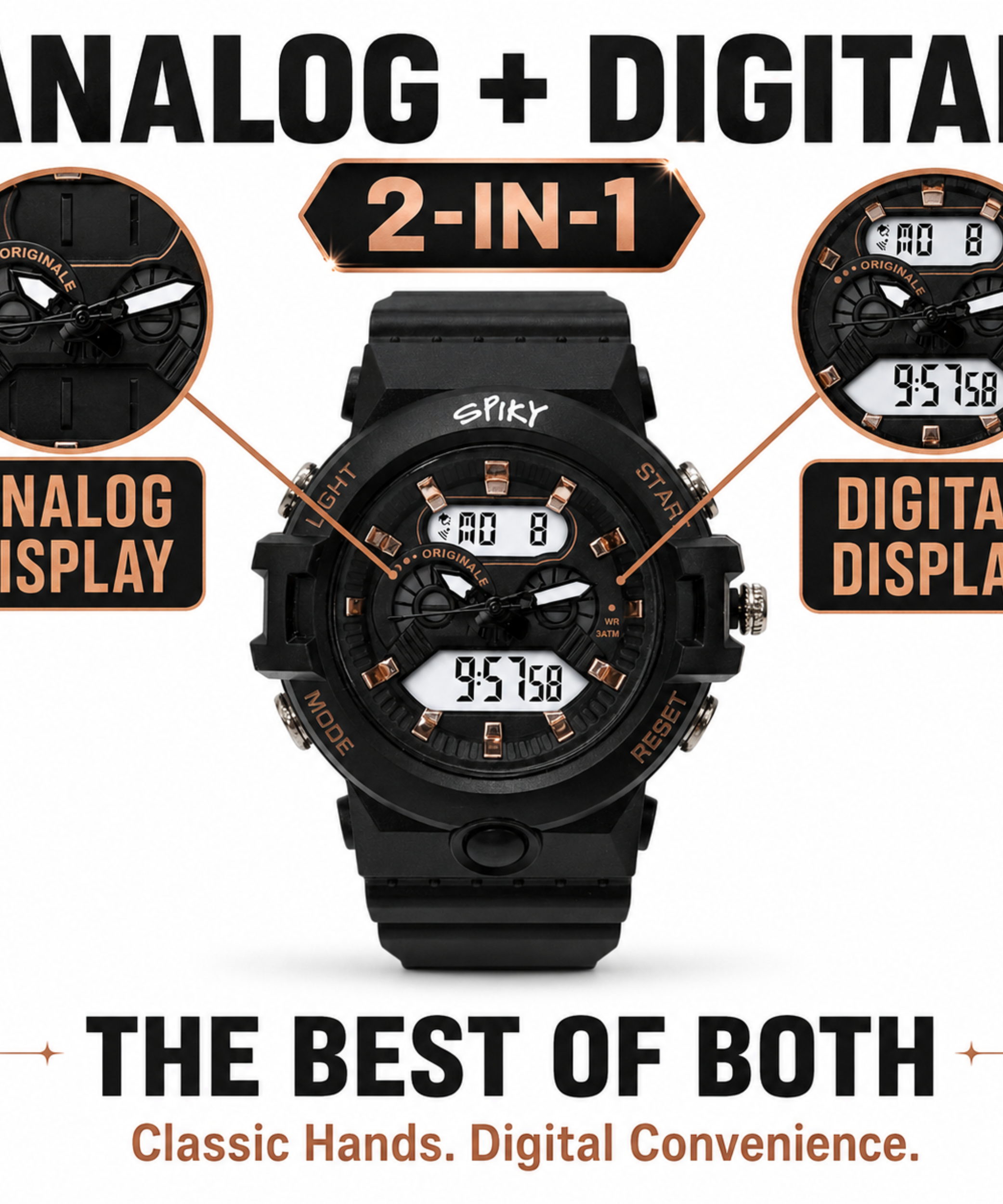 Spiky Round Analog Digital  Sports Watch for Kids Girls & Boys