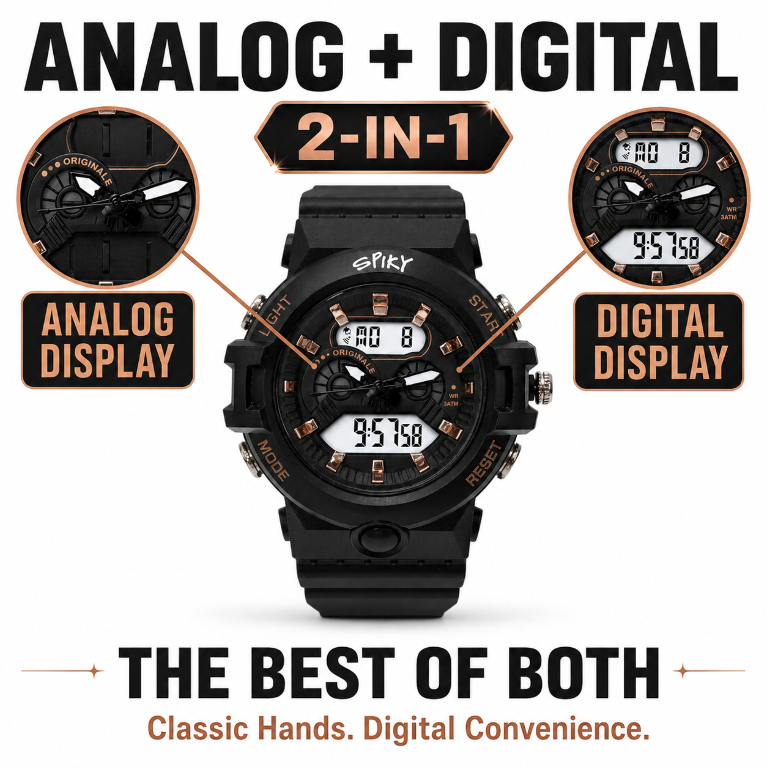 Spiky Round Analog Digital  Sports Watch for Kids Girls & Boys