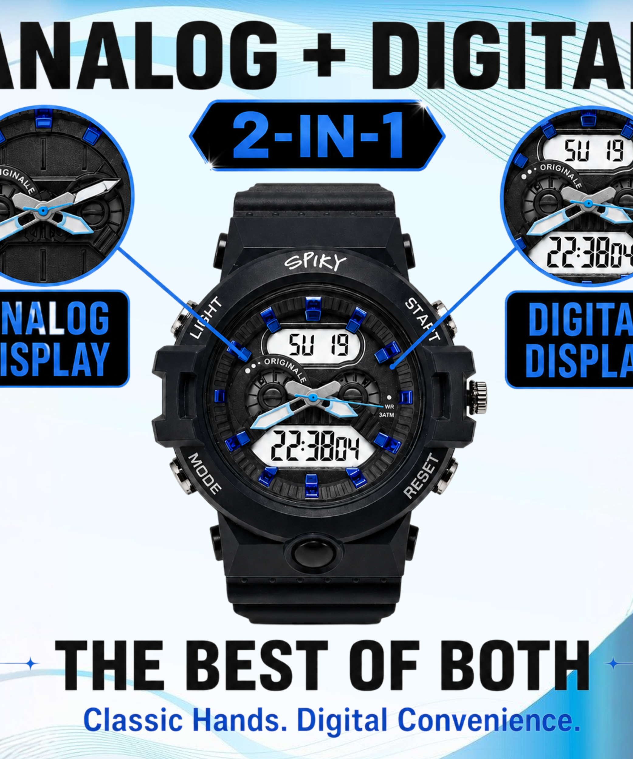 Spiky Round Analog Digital  Sports Watch for Kids Boys