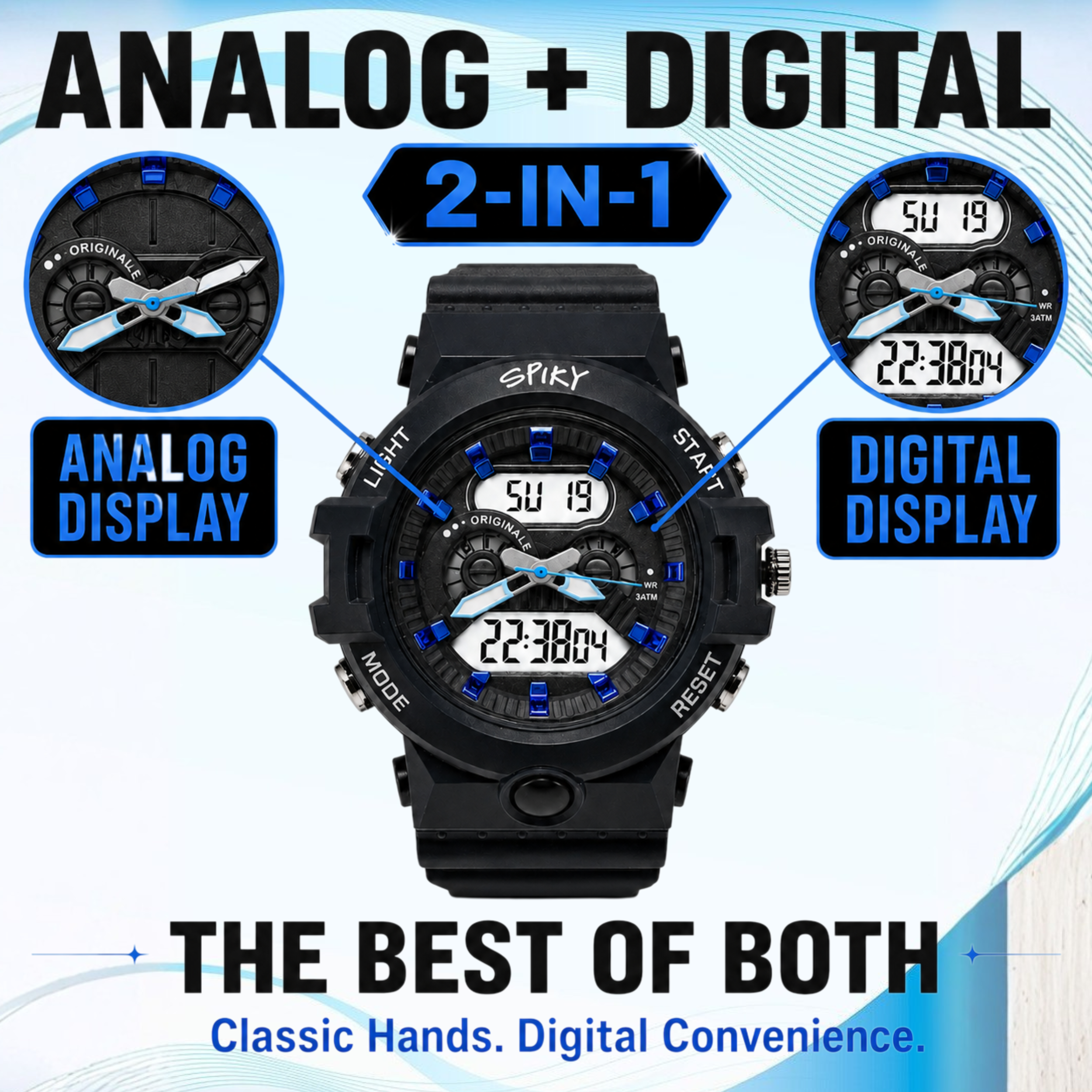 Spiky Round Analog Digital  Sports Watch for Kids Boys