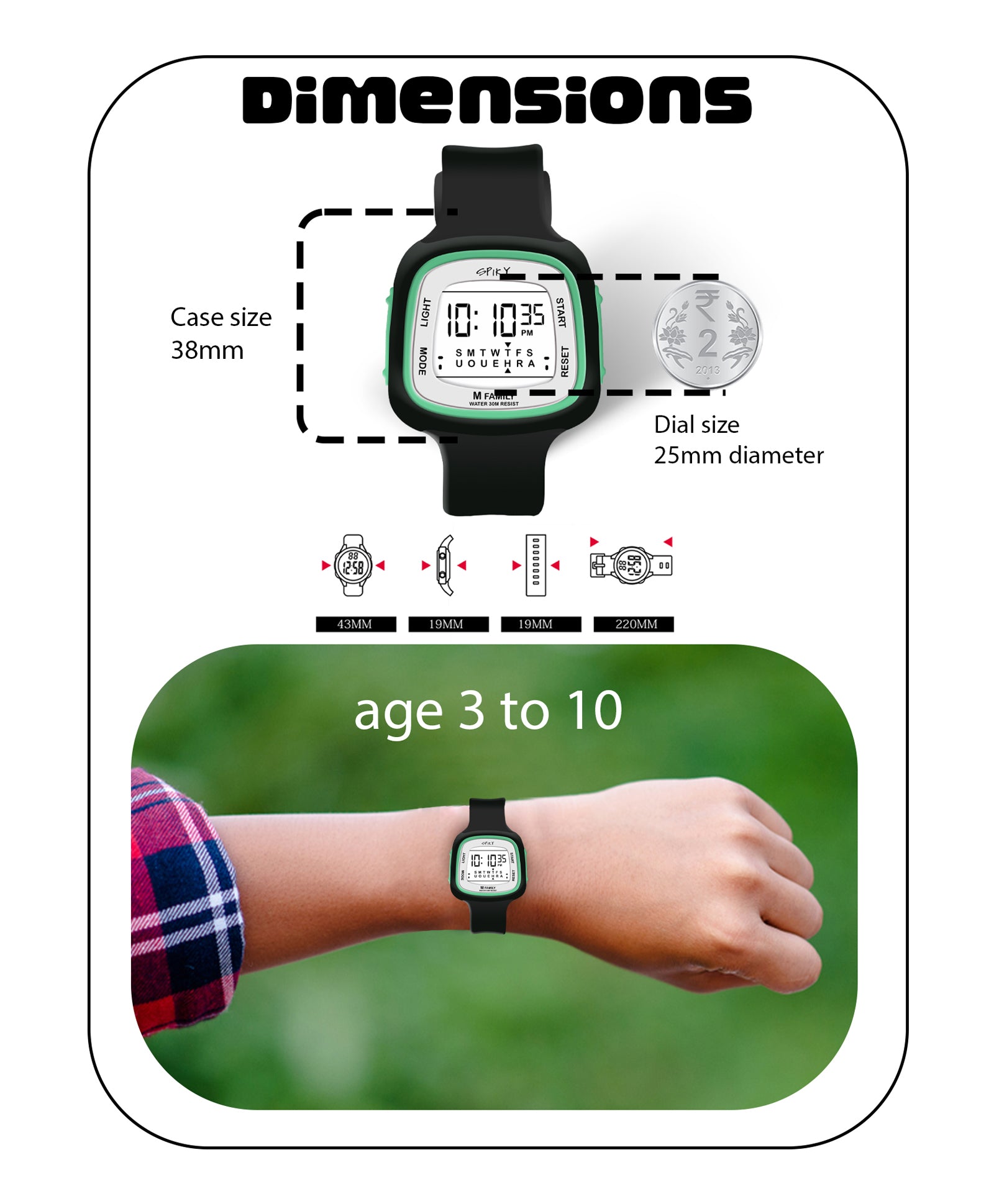 Spiky Unique Square Digital Watch for Kids - Pink