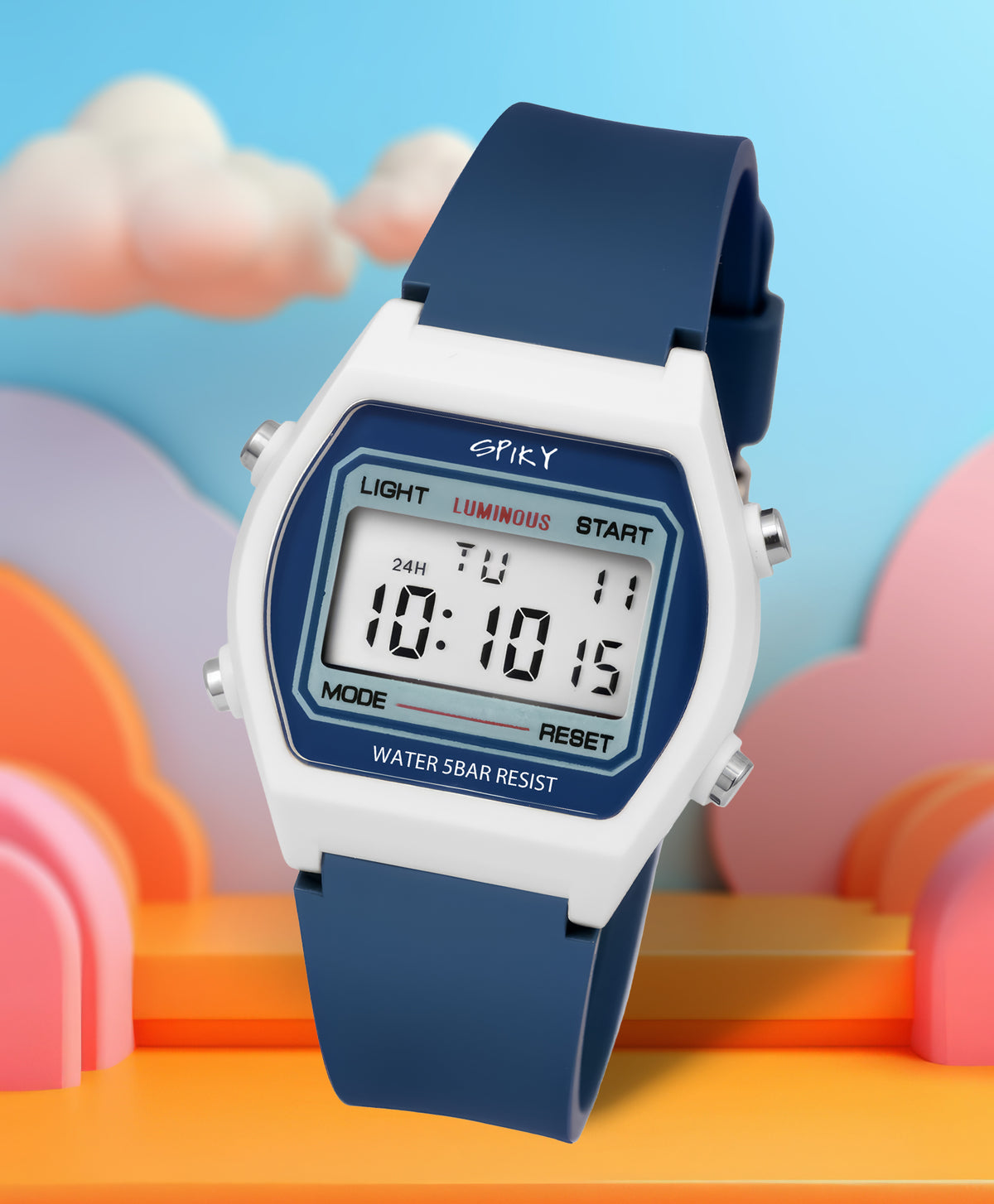 Spiky Unique Square Multi Functional Sports Digital Watch - Blue